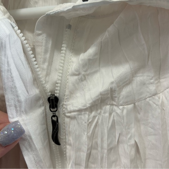 Lindi White and Multi Color Pattern Crinkle Drawstring Waist Jacket Medium - Picture 9 of 11